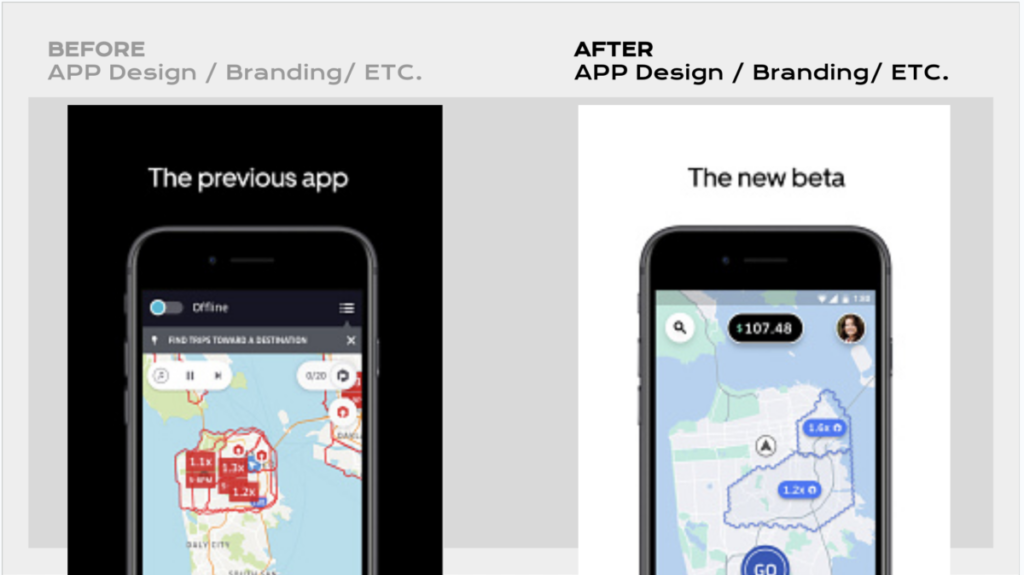 before and after of an app design
